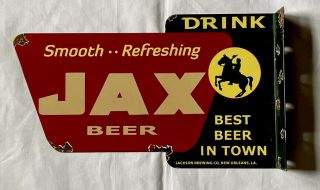 Vintage 1950s Jax Beer Double Sided Flanged 19” Porcelain Sign Car Gas Oil Truck