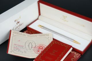 Cartier St150024 Must Santos Sans Silver And Gold Ballpoint Pen W/box C59