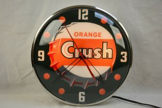 Vintage Orange Crush Soda Pop Advertising Bubble Glass Lighted Pam Clock Sign