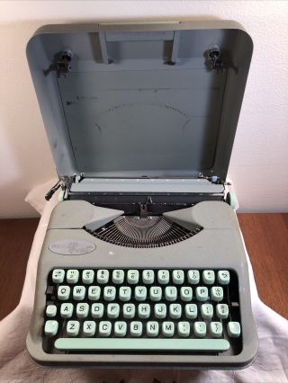 Vintage Mid - Century Hermes Rocket Portable Typewriter Green