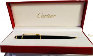 Cartier Diabolo Ballpoint Pen Black Composite Gold Trim Sapphire Resin Cabochon