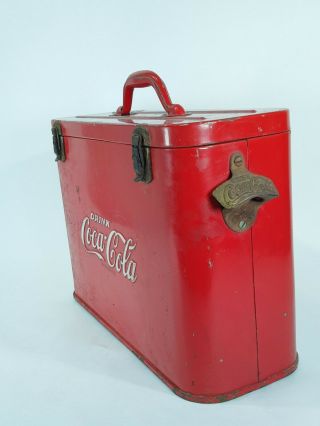 VINTAGE 1940s 1950s COCA COLA Red Airline Bottle Cooler Carrier w/ Bottle Opener 3