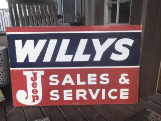 Willy’s Jeep Sales And Service Double Sided Porcelain Sign
