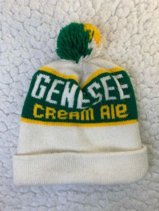 Vintage Genesee Beer Cream Ale Winter Knit Hat,  White,  Green,  Yellow