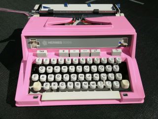 Bubbelgum Pink Hermes 3000 Portable Vintage Typewriter With Case