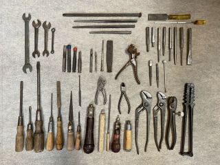Vintage Wood Handle Screw Drivers,  Pliers,  Wrenches,  Etc