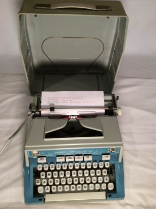 Vintage 1972 Hermes 3000 Portable Typewriter W/case Blue/mint Green/white V/nice