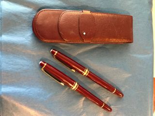 Montblanc Fountain Pen Set Of 2 Model Number 4810 Burgundy With Case 5 1/2”