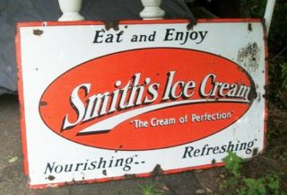 1920 ' s Smiths Ice Cream Porcelain Sign 2