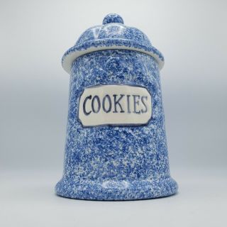 Vintage Ceramic Blue And White Splatter Cookie Jar W/ Lid