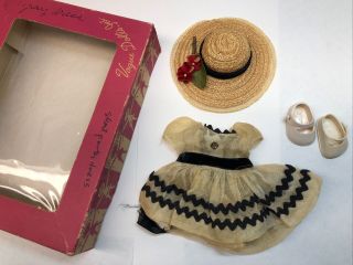 8” Vintage Vogue Ginny Tagged Dress Straw Hat & Shoes With A Box Discolored R