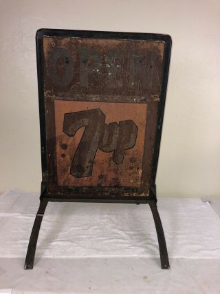 Vintage 7up Sidewalk Open Sign On Stand.  Rustic As Found