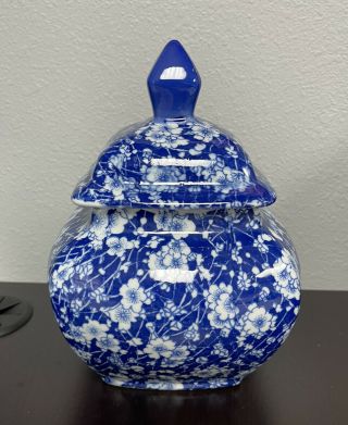 Vintage Chinese Blue And White Floral Lidded Ginger Tea Jar 10 " Tall