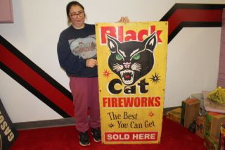 Large Black Cat Fireworks Firecracker 4th Of July Gas Oil 48 " Metal Sign