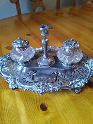 Sterling Silver Double Inkwell Ink Stand