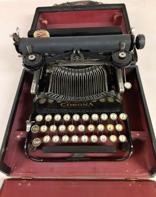 Vintage Patented 1910 Corona No.  3 Folding Typewriter In Case