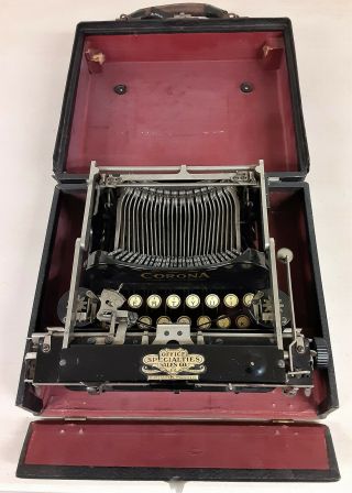 Vintage PATENTED 1910 Corona No.  3 Folding Typewriter in Case 2