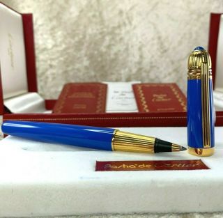 Vintage Authentic Pasha De Cartier Rollerball Pen Blue Lacquer W/case & Papers