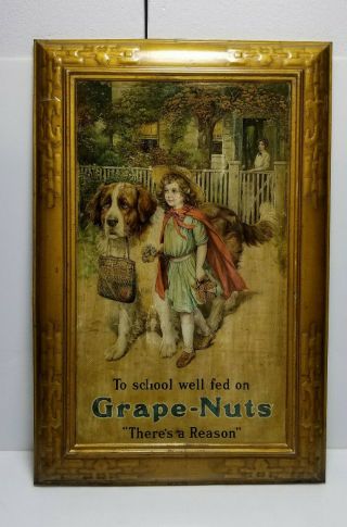 Vintage Grape Nuts Sign Tin Self Framed