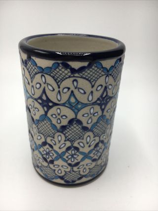 Servin Mexico Hand Made,  Painted Ceramic Pottery Mug Cup Greyish,  Blue,  Sky Blue