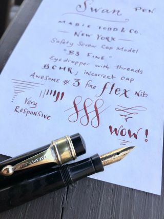 Mabie Todd Swan B3 Safety Screw Cap Fountain Pen,  Ny,  Bchr,  14k Extra - Fine Flex