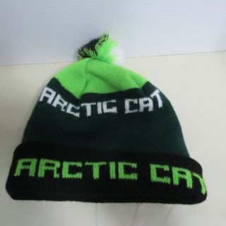 Vintage Artic Cat Beanie Knit Toque Tuque Winter Hat Cap Snowmobile Pom Pom