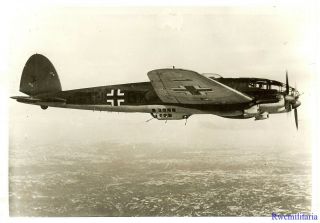 Press Photo: Aeesome Luftwaffe He - 111 Bomber (1h,  Gk) Over Norway; 1940