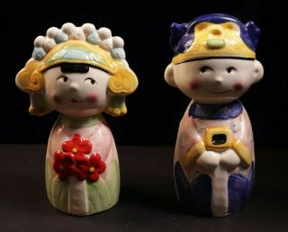 Vintage 2 Porcelain Asian Bank Figurines Boy Girl 7.  5 " Approx.  Each