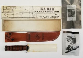 Nos Wwii Ka - Bar Usmc Fighting Knife Nib Reissue With Papers & Box
