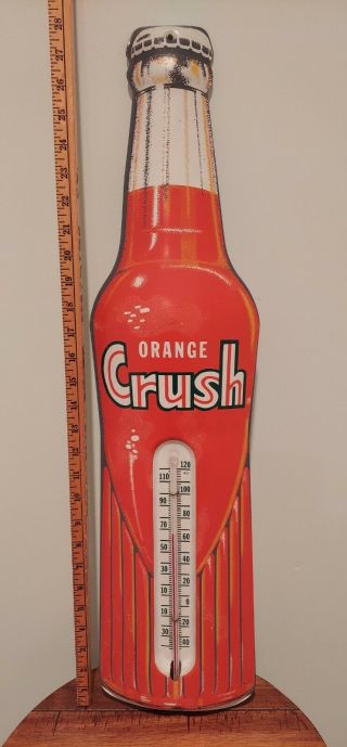 Vintage Orange Crush Soda Bottle Thermometer Metal Sign Advertisement