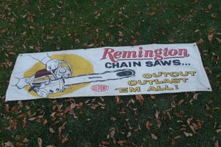 Vintage 1950s / 1960s Remington Dupont Chain Saws Advertising Banner