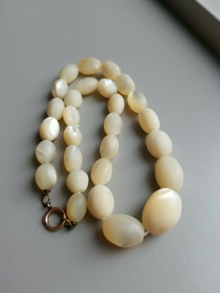 Antique Vintage Art Deco Necklace Mother Of Pearl Mop Graduated Beads Oval 15 " L