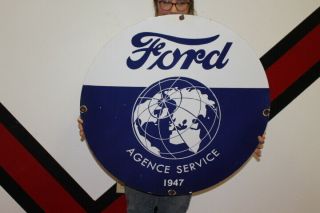 Large Ford Agency Car Dealership Gas Oil 30 " Porcelain Metal Sign