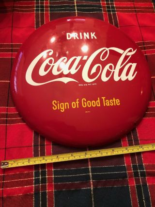 Vintage 1950s 12 " Button Coke Coca - Cola Sign Metal Soda Advertisement