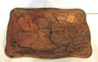Faux Wood Bowl Dish Brown Flower Design Vintage Ornate 10 3/4 