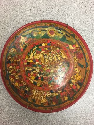 Vintage Mexican Hand Painted Folk Art Pottery Terracotta Wall Plate