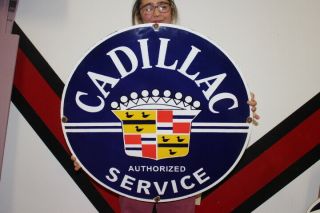 Large Cadillac Service Car Dealership Gas Oil 30 " Porcelain Metal Sign