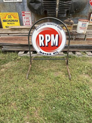 Standard Rpm Motor Oil Porcelain 2 - Sided 28 " Sign Gasoline Sidewalk