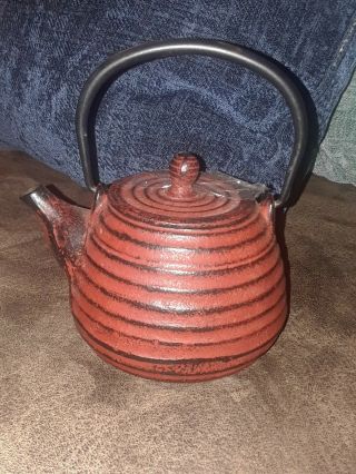 Vintage Japanese Hobnail Cast Iron Teapot Tetsubin Signed Red Ribbec