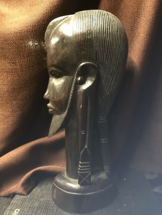 Vintage African Tribal Carved Ebony Wood Maasai Warrior Figurine Bust Statue