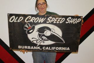 Large Old Crow Speed Shop Hot Rat Rod Race Car Gas Oil Gas Oil 36 " Metal Sign