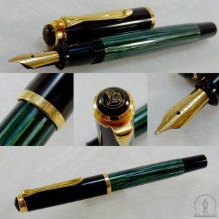 W - Germany Pelikan M400 Green Striated Fountain Pen - 14c Flexible Broad Nib