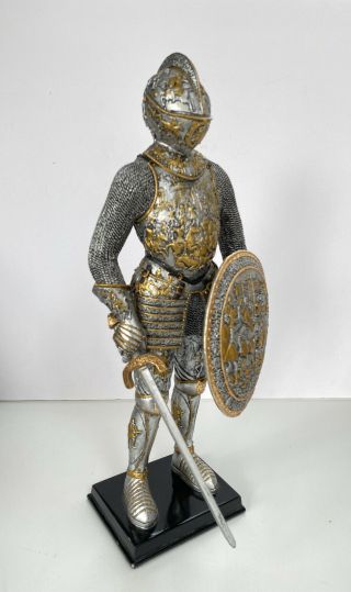 Medieval Knight Suit Of Armor Swordsman Statue With Base 13” H.