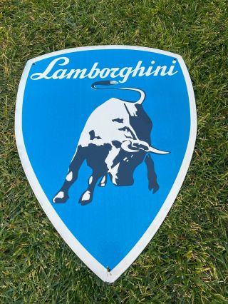 Vintage Lamborghini Shield 24” Porcelain Metal Blue Bull Large Car Dealer Sign