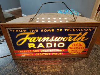 Vintage 30s 40s Farnsworth Radio Tv Lighted Dealer Advertising Sign