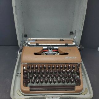 Vintage Olympia Deluxe Portable Brown Typewriter Sm3 Case