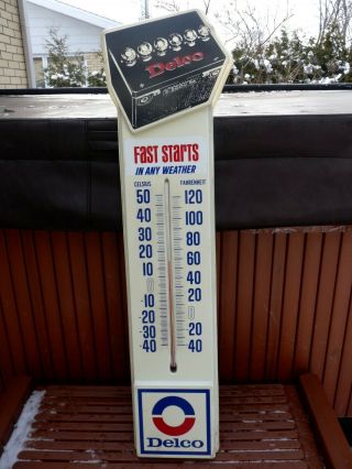 Vintage Ac Delco Battery Plastic Thermometer Sign Gas Oil Gm -