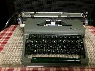 Vintage Olympia Sm 4 Portabe Typewriter Olive Green Gray W/case,