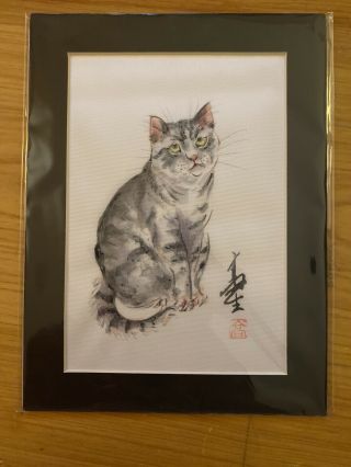 Chinese Brush Cat Painting On Silk By James Koh