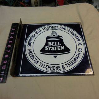 Vintage Bell System Southern Telephone Flanged Porcelain Double Sided Sign 11x11